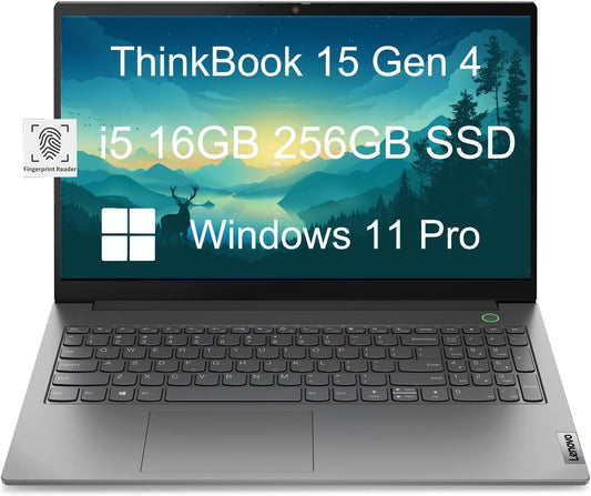 Lenovo ThinkBook 15 Gen 4 Business Laptop (15.6" FHD, Intel 10-Core i5-1235U, 16GB RAM, 256GB SSD), Narrow Bezel, Fingerprint, 1080p Webcam, Thunderbolt 4, Ethernet Port, Win 11 Pro, Grey - 2024